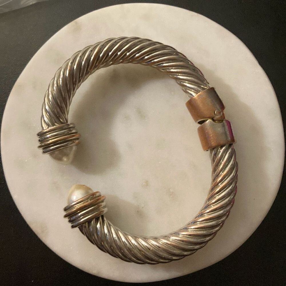 Cable hinge silver tone Bracelet cuff bangle